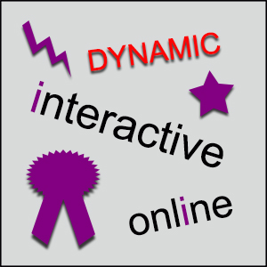 words on a silver background say DYNAMIC, interactive, 
online